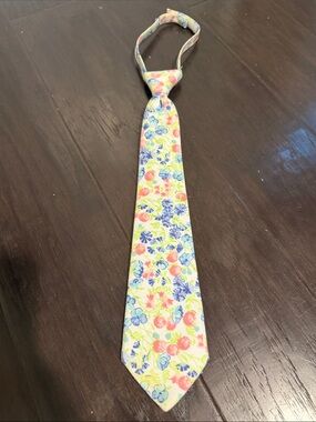 Kids Floral Print Clip-On Tie in Yellow with Blue and Pink Flowers